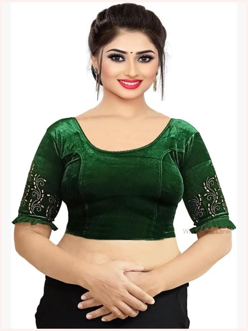 Designer Velvet Stone Work Stretchable Sari Blouse Crop Top